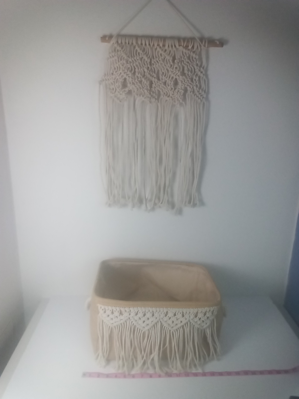 Boho Macrame Fringe Storage Basket And Wall Hanging Bundle